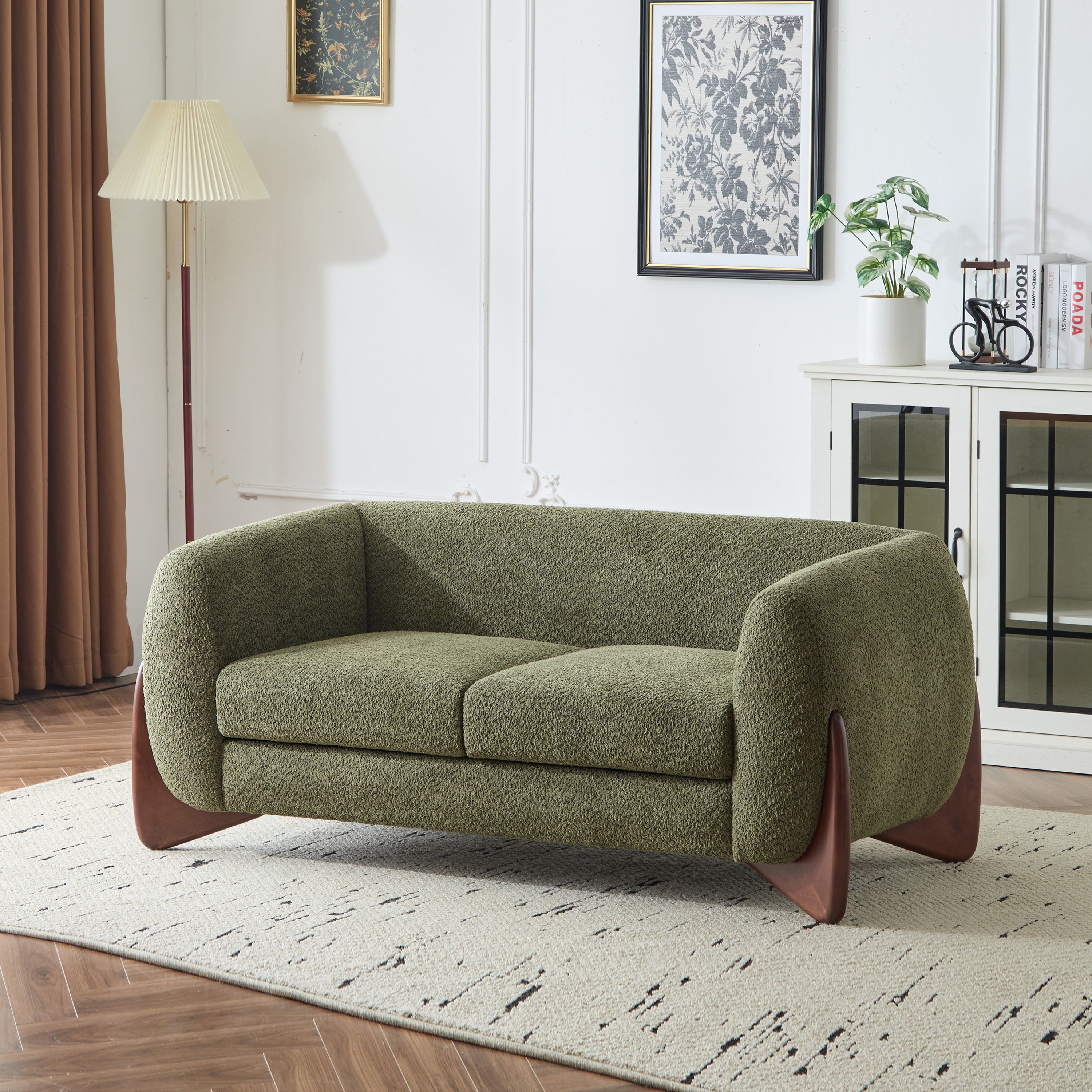 Christopher Knight Home Modern Boucle Upholstered 2-Seater Sofa with Birch Wood Legs