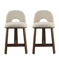 Christopher Knight Home Bertha Mid-Century Modern Rubberwood Upholstered Counter Stools (Set of 2), Beige/Walnut