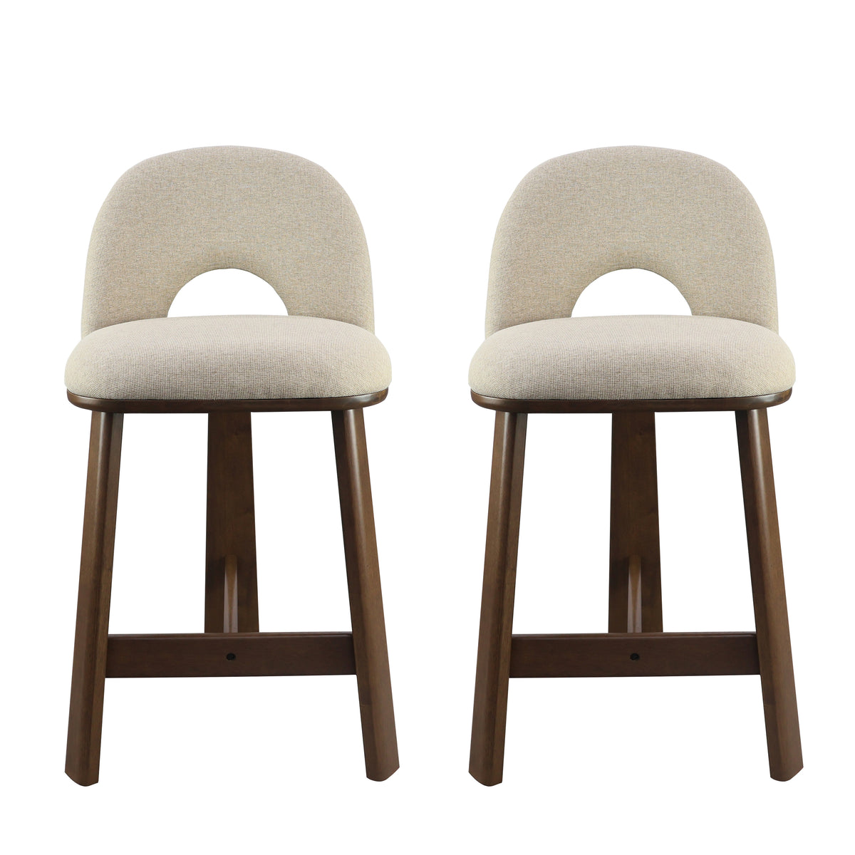 Christopher Knight Home Bertha Mid-Century Modern Rubberwood Upholstered Counter Stools (Set of 2), Beige/Walnut