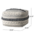 Laura Contemporary Faux Yarn Pouf Ottoman, Ivory and Gray