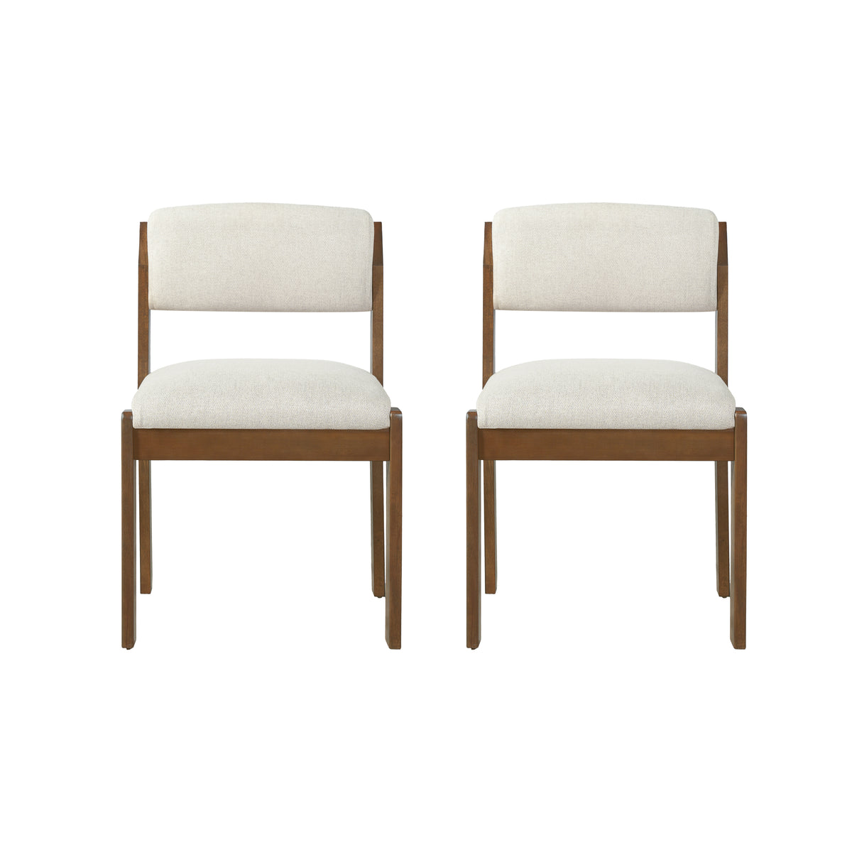 Christopher Knight Home Ossa Mid-Century Modern Rubberwood Twill Upholstered Dining Chairs (Set of 2), Beige/Walnut