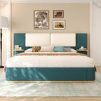 Christopher Knight Home Upholstered Storage Platform Bed with PU Headboard Cushion & Built-In Side Shelves