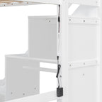 Bunk Bed with Stairs, Desk & LED Lights, Space-Saving Storage Bunk Bed with Drawers for Kids & Teens