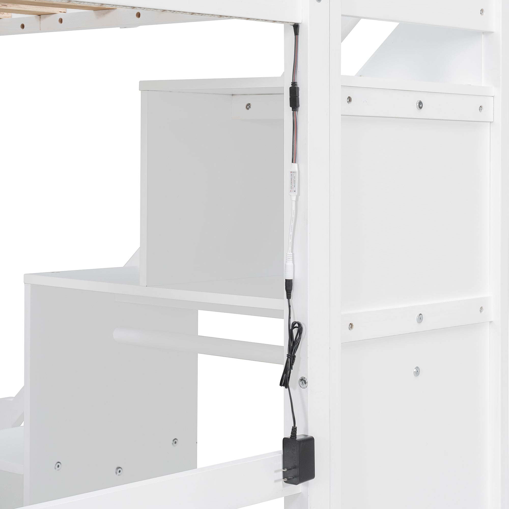 Bunk Bed with Stairs, Desk & LED Lights, Space-Saving Storage Bunk Bed with Drawers for Kids & Teens