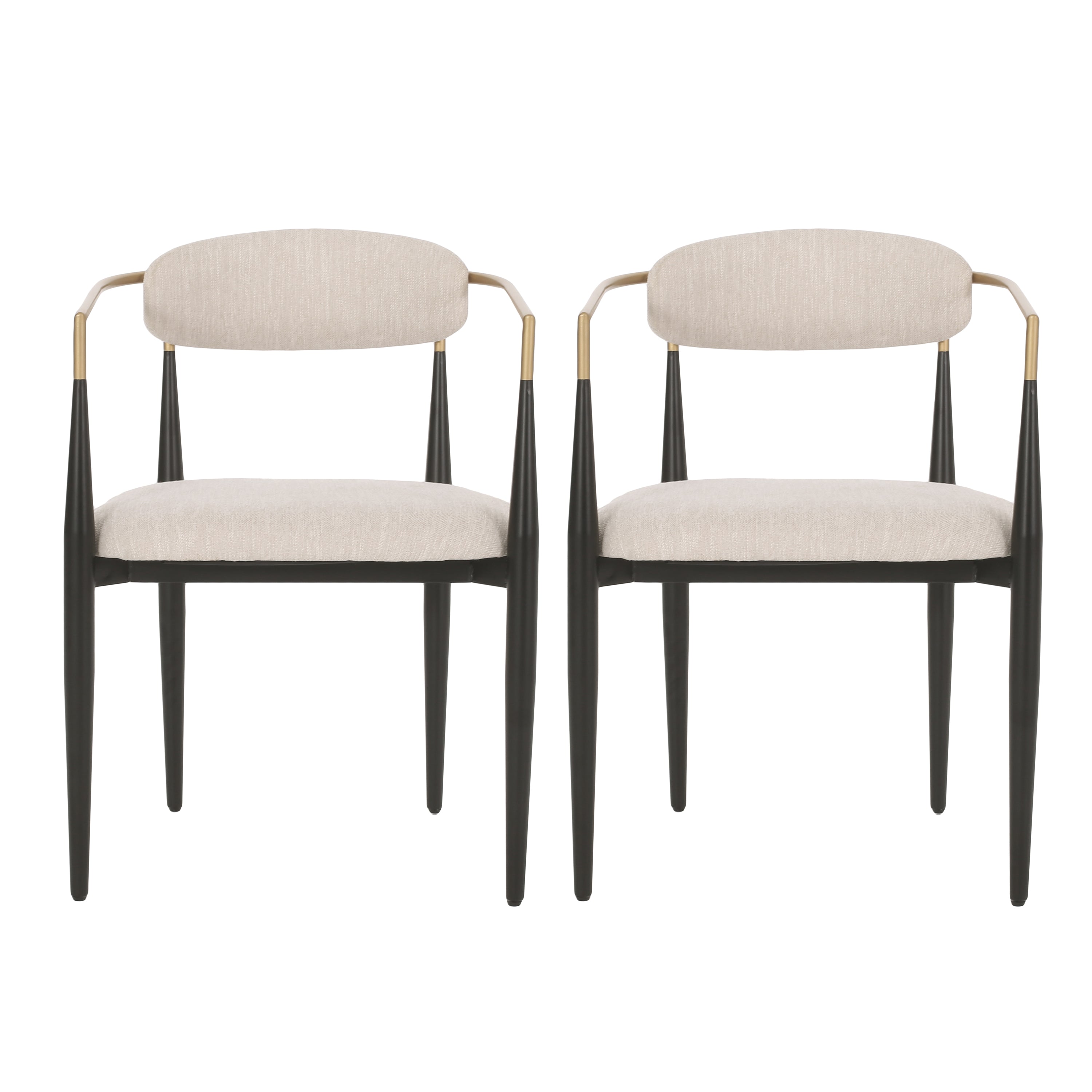 Christopher Knight Home Teuvo Modern Fabric Upholstered Iron Dining Chairs (Set of 2), Beige/Gold/Black