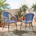 Christopher Knight Home Lotte French PE Rattan Outdoor Dining Armchair (Set of 2), Blue/Natural