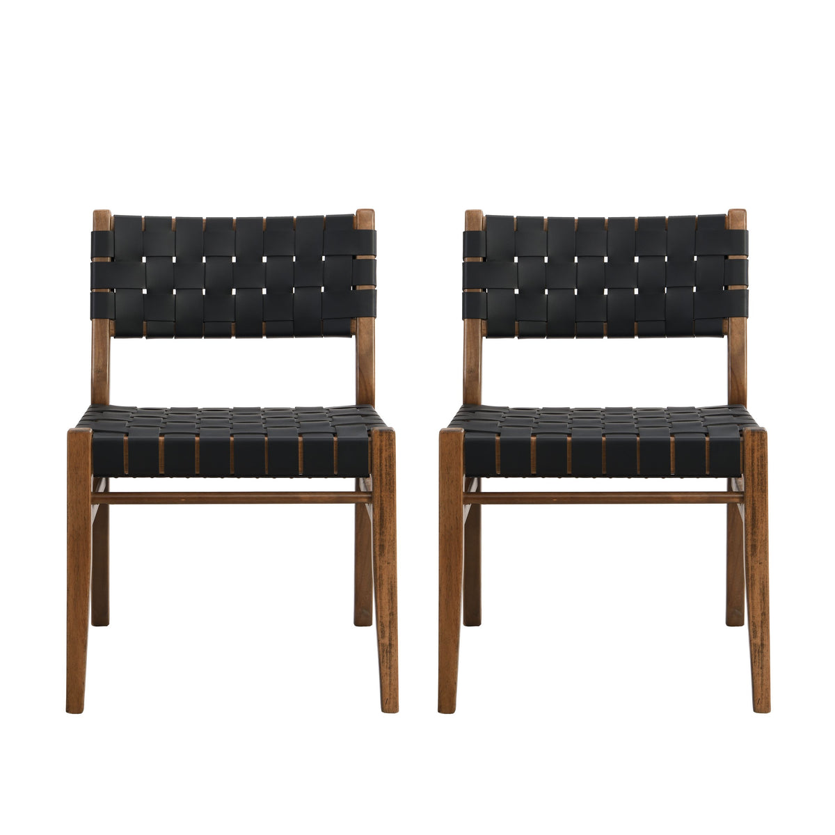 Christopher Knight Home Cassius Woven Faux Leather Rubberwood Dining Chair (Set of 2), Black
