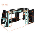 L-Shaped Twin Bunk Bed with LED Lights, USB Ports, TV Stand & Storage Shelves, Solid Wood Gaming Bed Frame