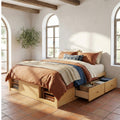 GDFStudio Ward Platform Bed with 4 Storage Drawers and Footboard Storage Cubby, No Headboard, Queen Size, Natural