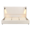 Christopher Knight Home Angelo Wood Upholstered Platform Bed with Headboard and Reading Lamp, White, King