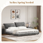 Christopher Knight Home Modern Fabric Upholstered Bed with Adjustable Cushion Headboard & Wood Slat Support