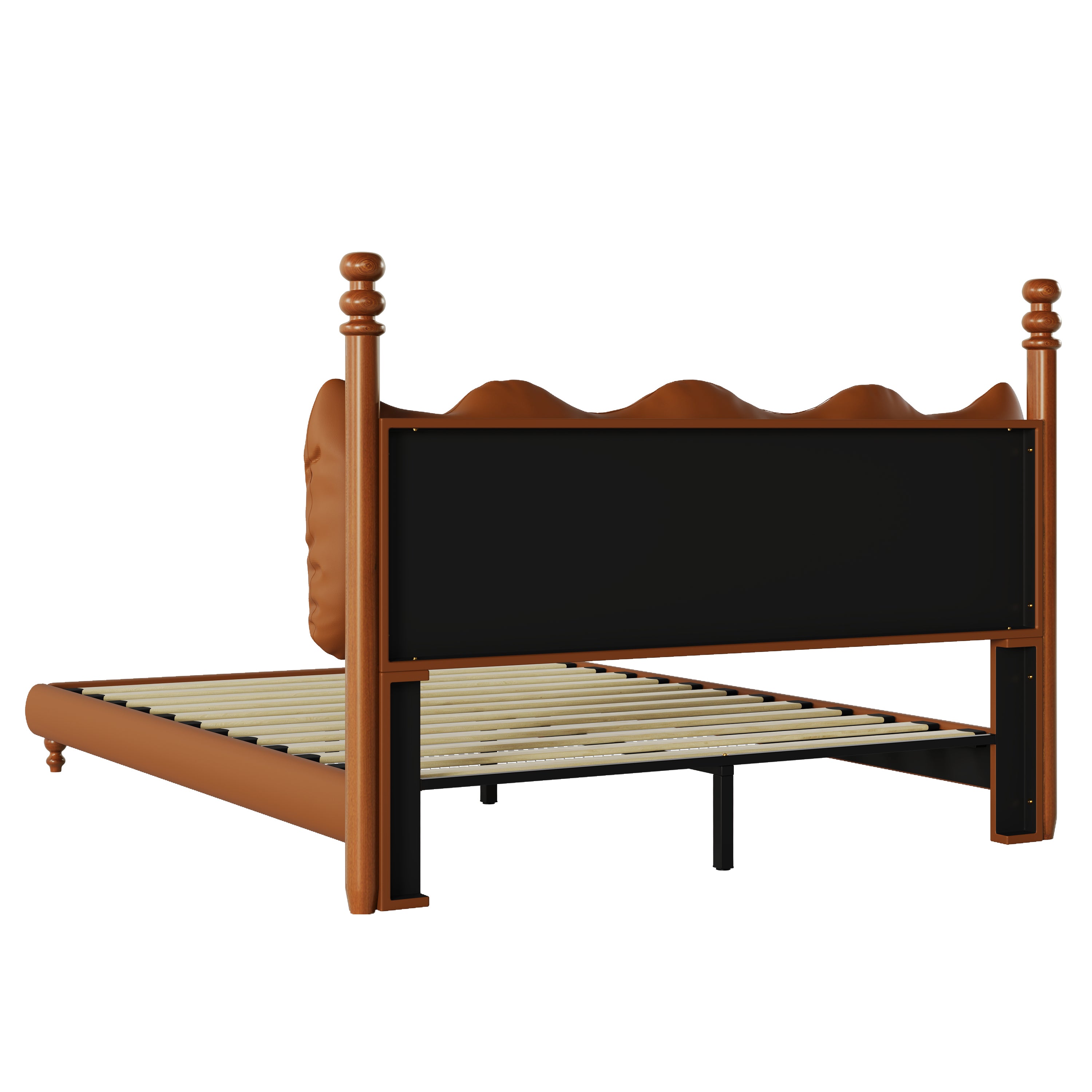 Christopher Knight Home Vintage Wood-Post Faux Leather Platform Bed with Button Headboard & Strong Support Frame