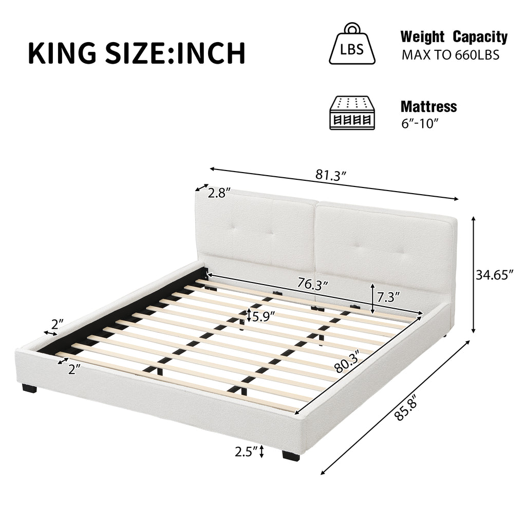 Christopher Knight Home Modern Boucle Upholstered Platform Bed with Tufted Headboard,King