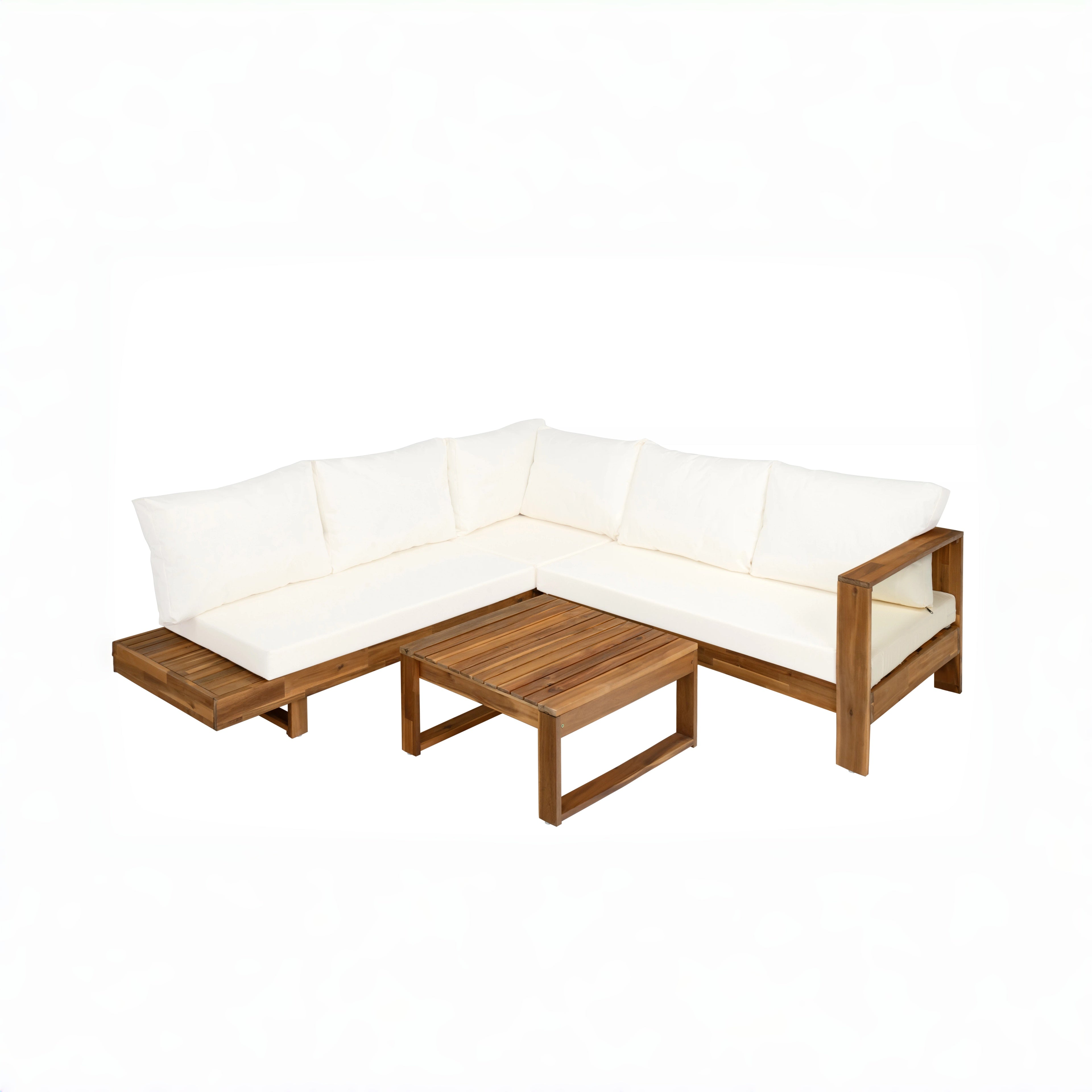 Christopher Knight Home Taylor Outdoor 4 Piece Slat Design Acacia Wood Sectional Sofa Set with Coffee Table, Beige/Teak