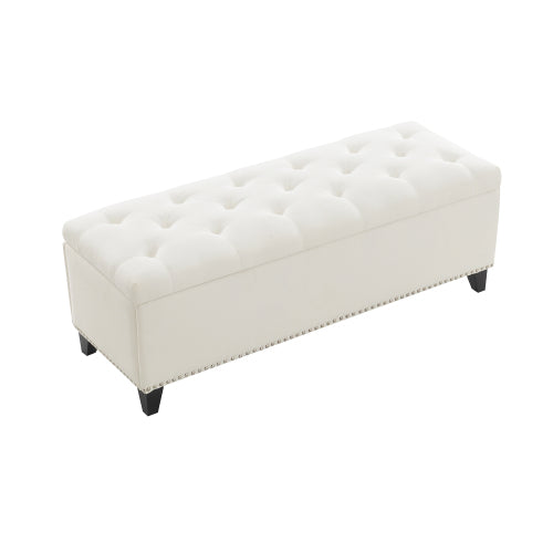 GDFStudio Hollis Modern Linen Upholstered Button Tufted Storage Ottoman, Beige