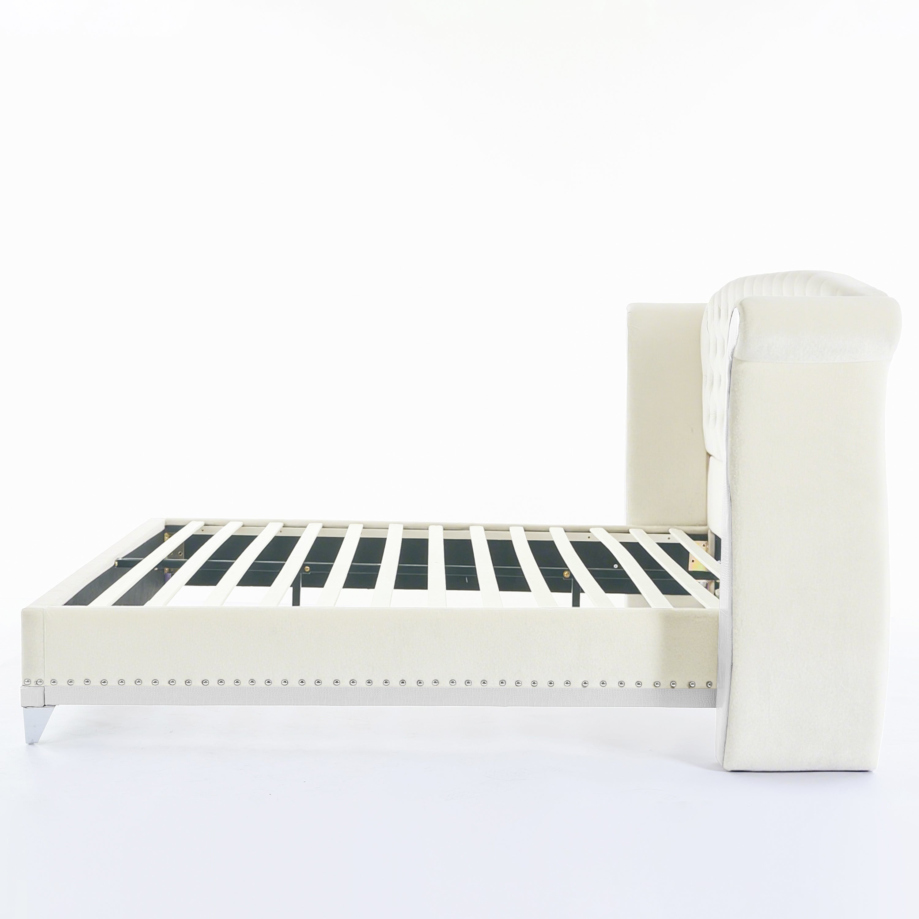 Christopher Knight Home Modern Velvet Wingback Tufted Platform Bed with Nailhead Trim and Silver Legs