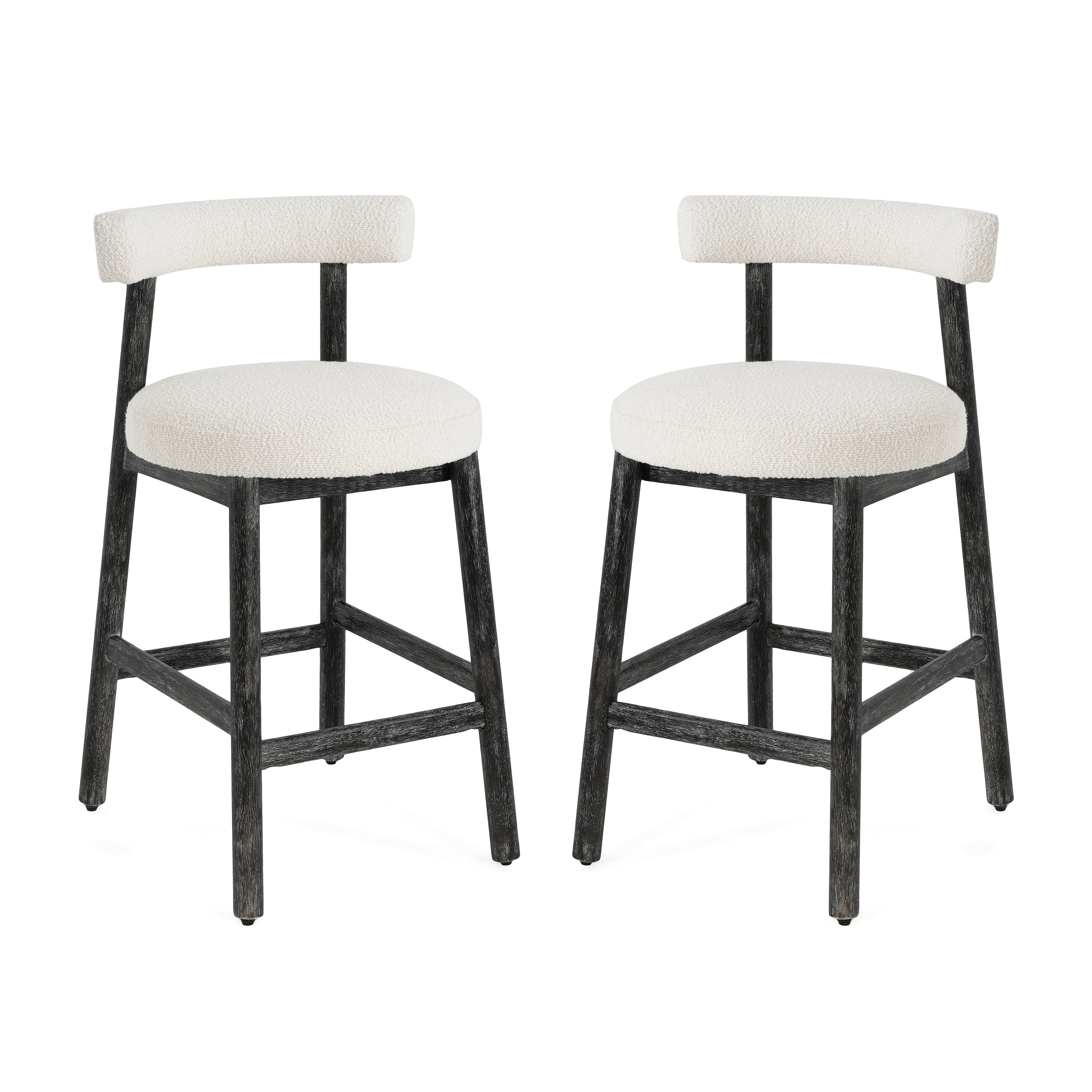 Christopher Knight Home Paddy Modern Rubberwood Upholstered Counter Stools with Curved Backrest (Set of 2), Black/Beige