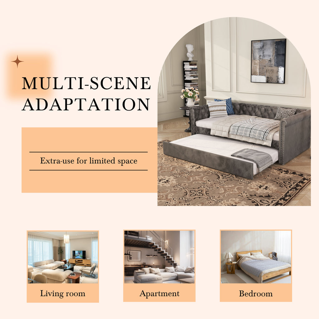 Christopher Knight Home Upholstered Velvet Daybed with Pull-Out Trundle & Tufted Backrest