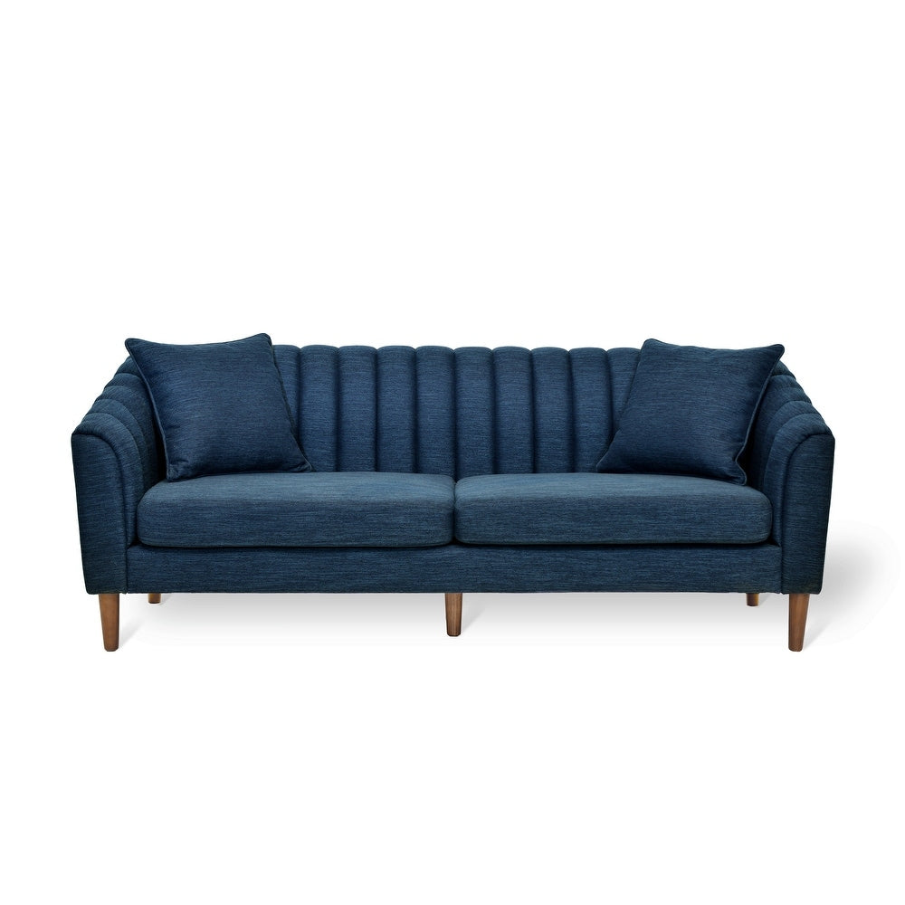 Contemporary Upholstered 3-Seater Sofa with Channel Stitching & Accent Pillows