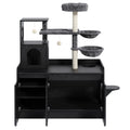 GDFStudio Oliver Modern Wood Multi-Level Cat Tree with Hidden Litter Box Enclosure, Hammocks & Scratching Posts, Black