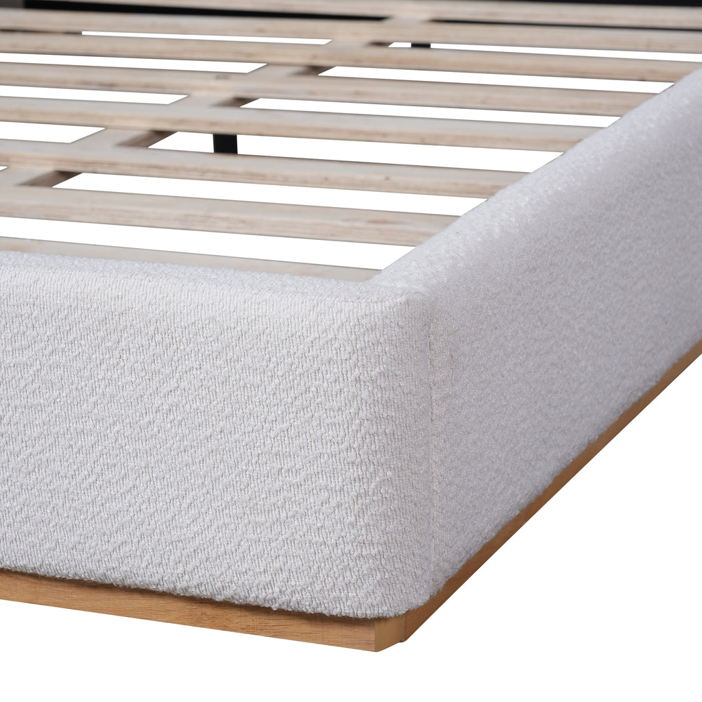 Christopher Knight Home Modern Boucle Upholstered Platform Bed with Solid Wood Base & Wingback Headboard