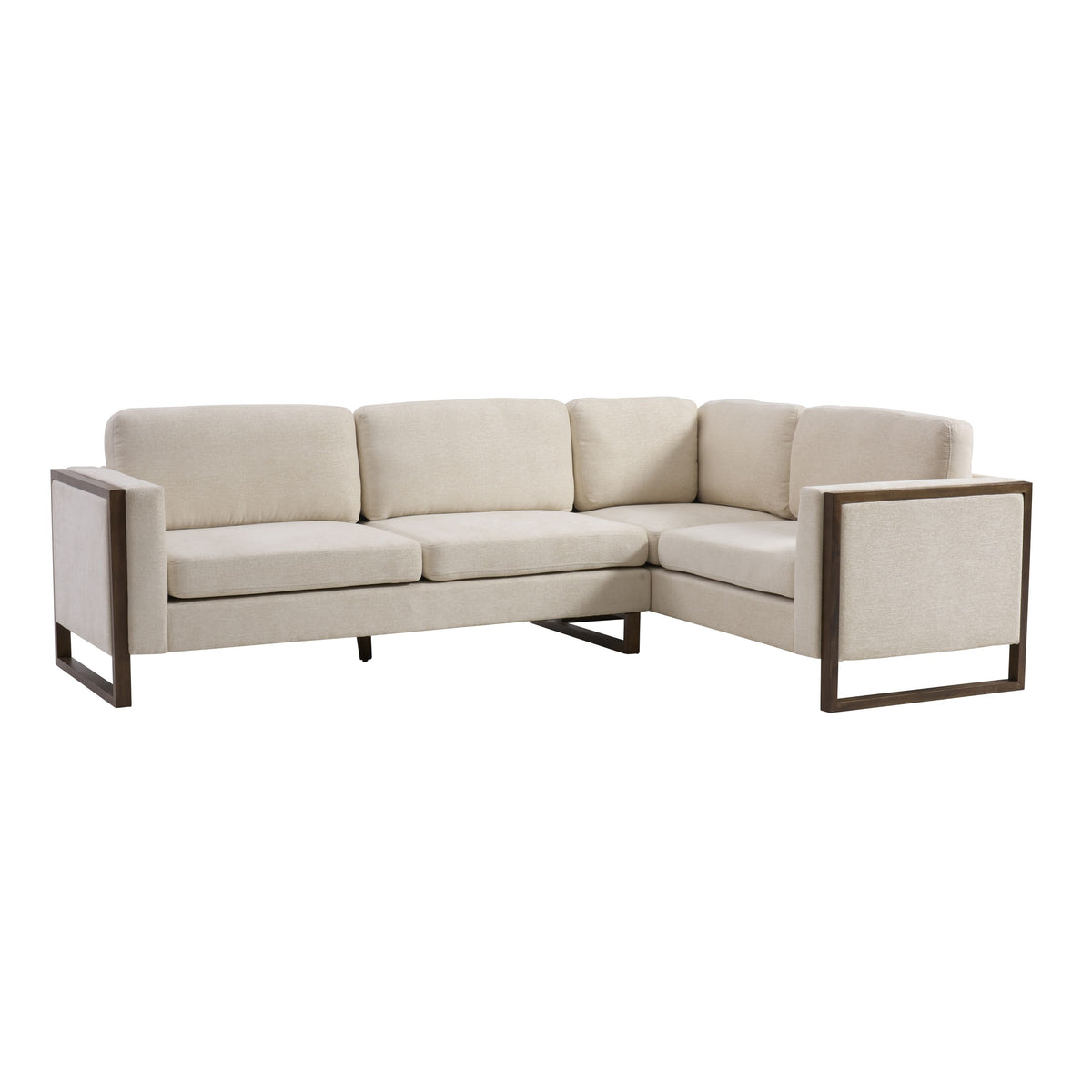Christopher Knight Home Iansan 104'' 5-Seater Modern Rubberwood Upholstered L-Shaped Sectional Sofa, Beige