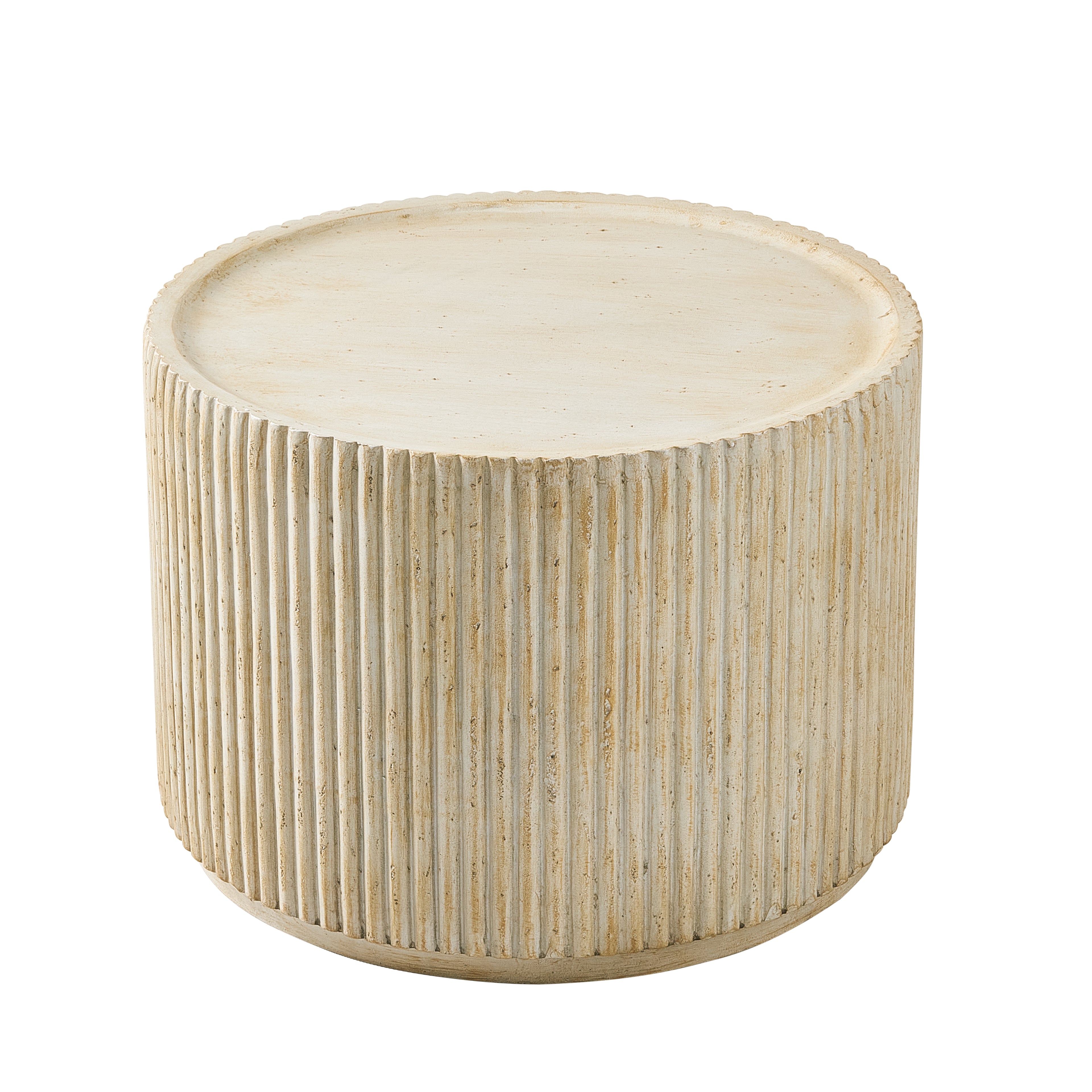 Christopher Knight Home Nirae Patio Modern Lightweight Concrete Round Fluted Coffee Table, Natural
