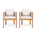 Christopher Knight Home Percival Modern Coastal Acacia Wood Outdoor Dining Chairs with Rope-Wrapped Arm and Cushions (Set of 2), Beige/Teak