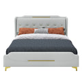 Christopher Knight Home Modern Faux Leather Platform Bed with Gold Metal Accents & Sturdy Wood-Metal Frame