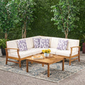 Christopher Knight Home Perla Outdoor Acacia Wood 5 Seater Sectional Sofa Chat Set with Water-Resistant Cushions, Teak/Cream