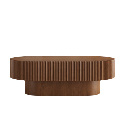 GDFStudio Zelos Modern Oval Fluted Coffee Table, Walnut