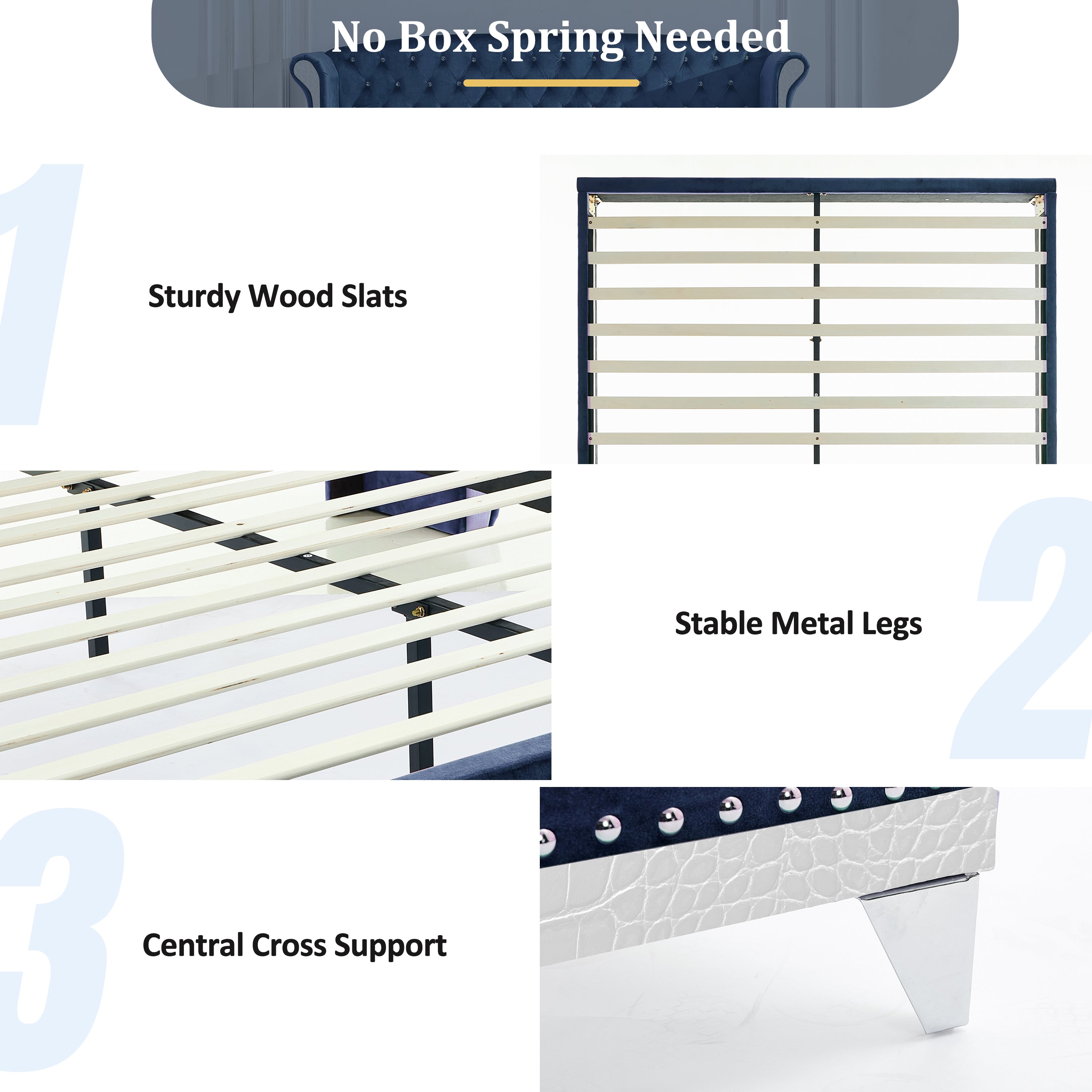 Christopher Knight Home Modern Velvet Wingback Tufted Platform Bed with Nailhead Trim and Silver Legs