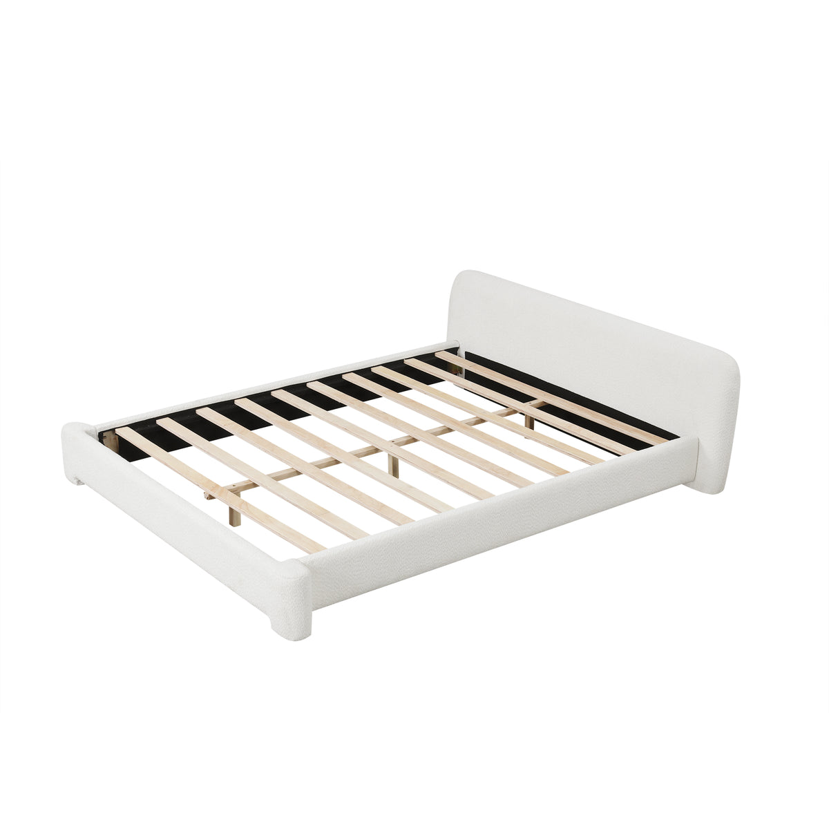 Christopher Knight Home Samson Modern Boucle Upholstered Wood Platform Bed with Headboard, White, Queen