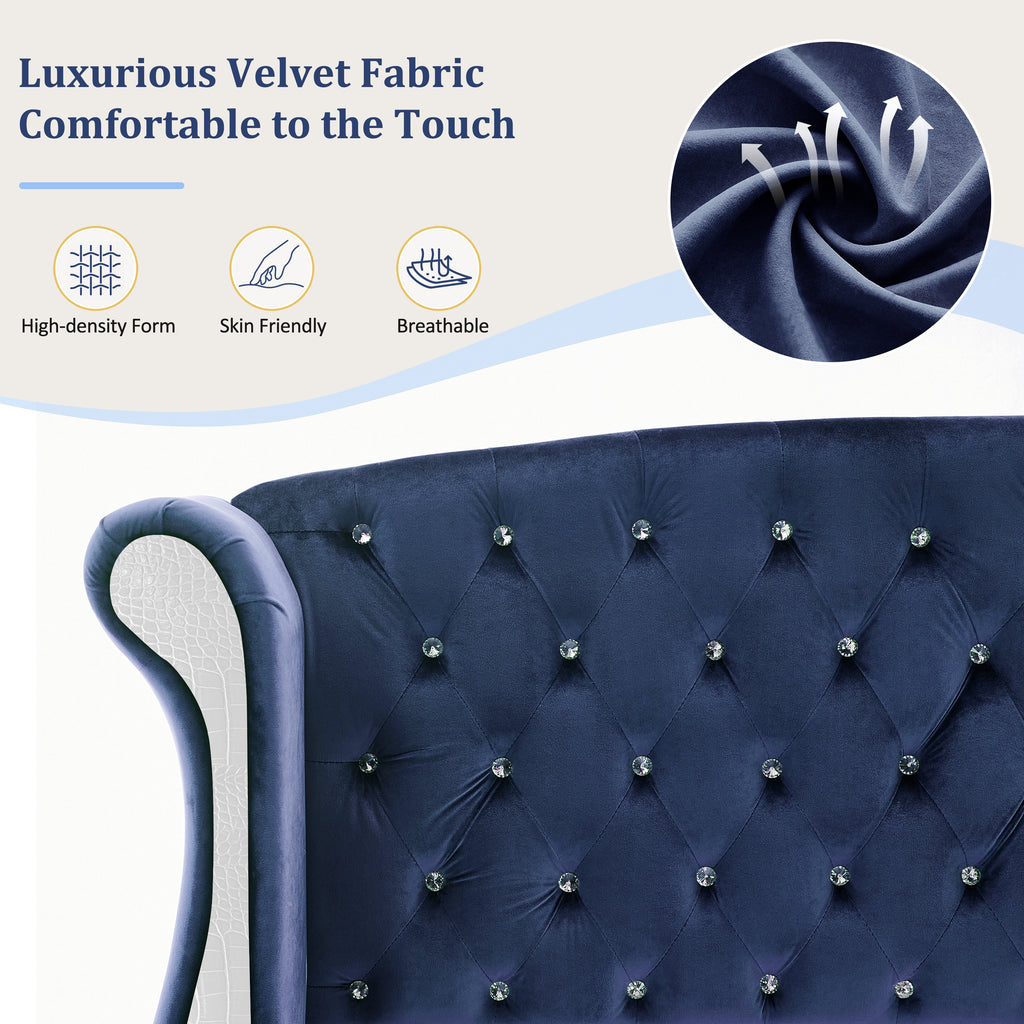 Christopher Knight Home Modern Velvet Wingback Tufted Platform Bed with Nailhead Trim and Silver Legs