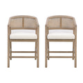 Christopher Knight Home Nat Upholstered Rubberwood Counter Stools with Curved Cane Back (Set of 2), Light Ash/Beige