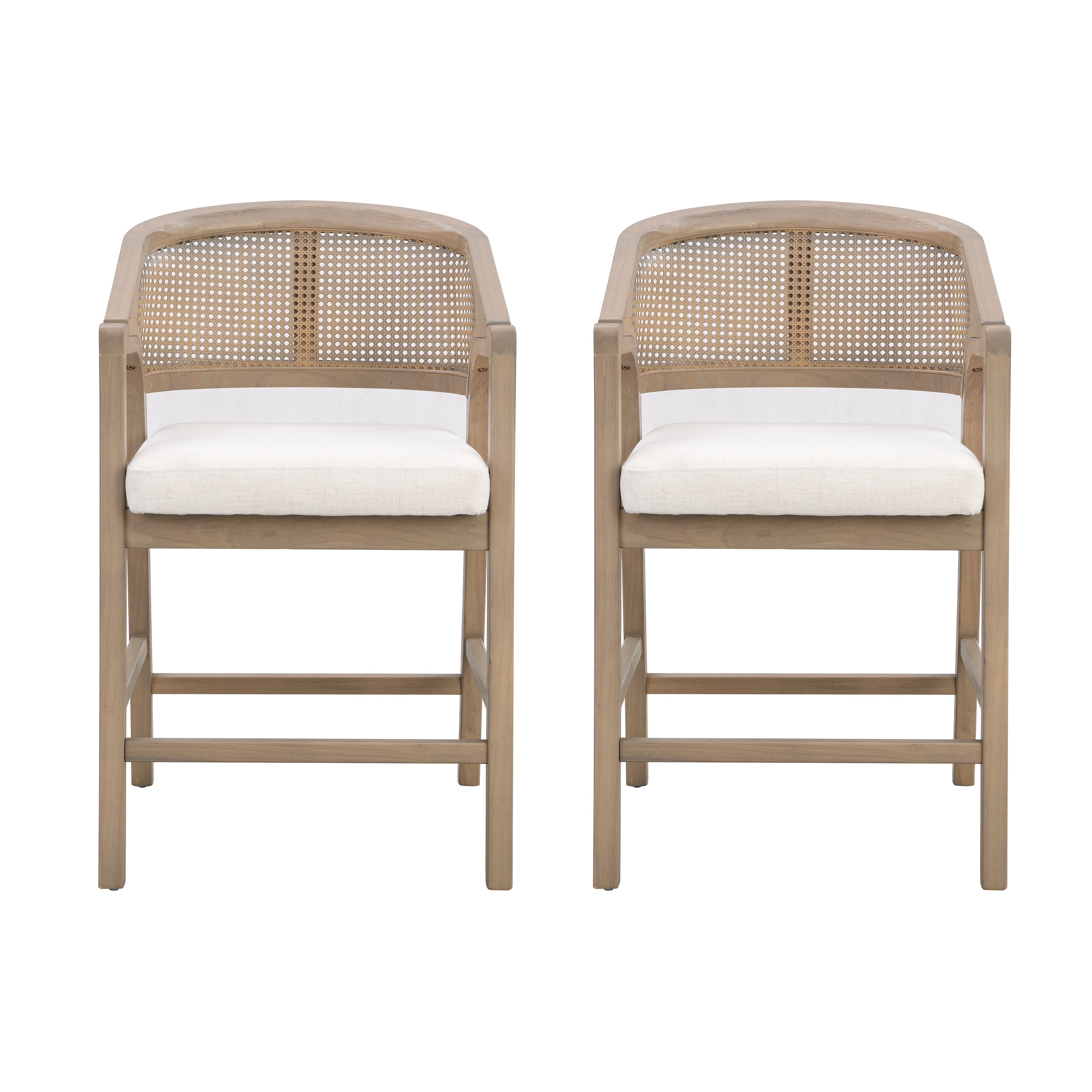 Christopher Knight Home Nat Upholstered Rubberwood Counter Stools with Curved Cane Back (Set of 2), Light Ash/Beige