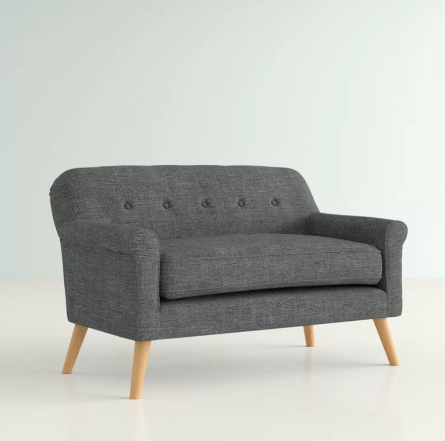 Modern Upholstered Loveseat with Rubberwood Legs ¨C Compact 2-Seater Sofa