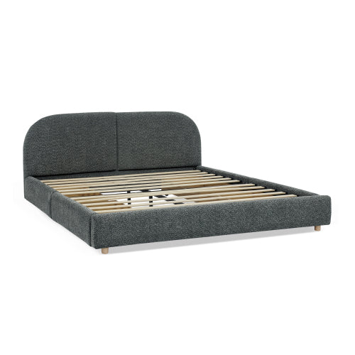 GDFStudio Arcora Circle Yarn Fabric Upholstered Bed , Dark Gray, Queen (with Drawer)