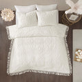 GDFStudio Kaede Boho Tufted Cotton Chenille Bedding Set with Medallion Fringe Coverlet and Matching Shams, Off White, King