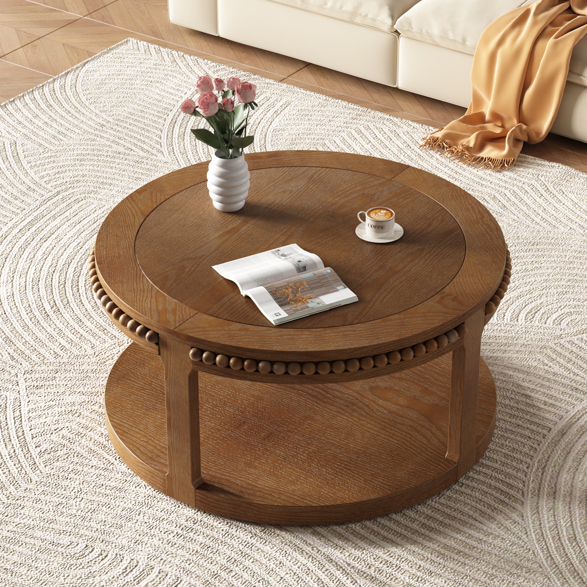 GDFStudio Chiori Modern 2-Tier Wooden 31" Round Coffee Table