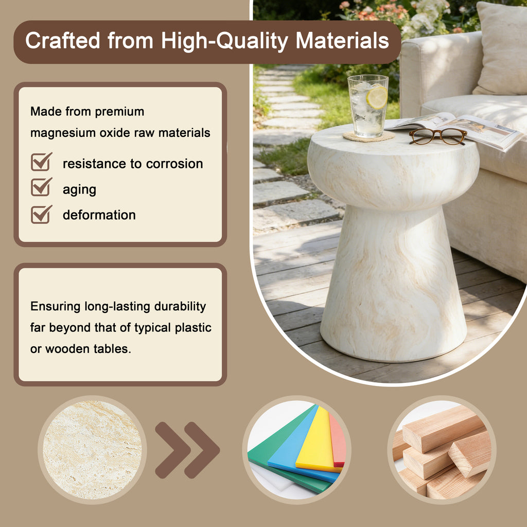 GDFStudio Rivera Modern Mushroom-Shaped Design Outdoor Coffee Table, Beige/Yellow