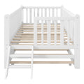 GDF Studio Kids Wooden Platform Bed with Semi-Enclosed Fence & Pull-Out Trundle