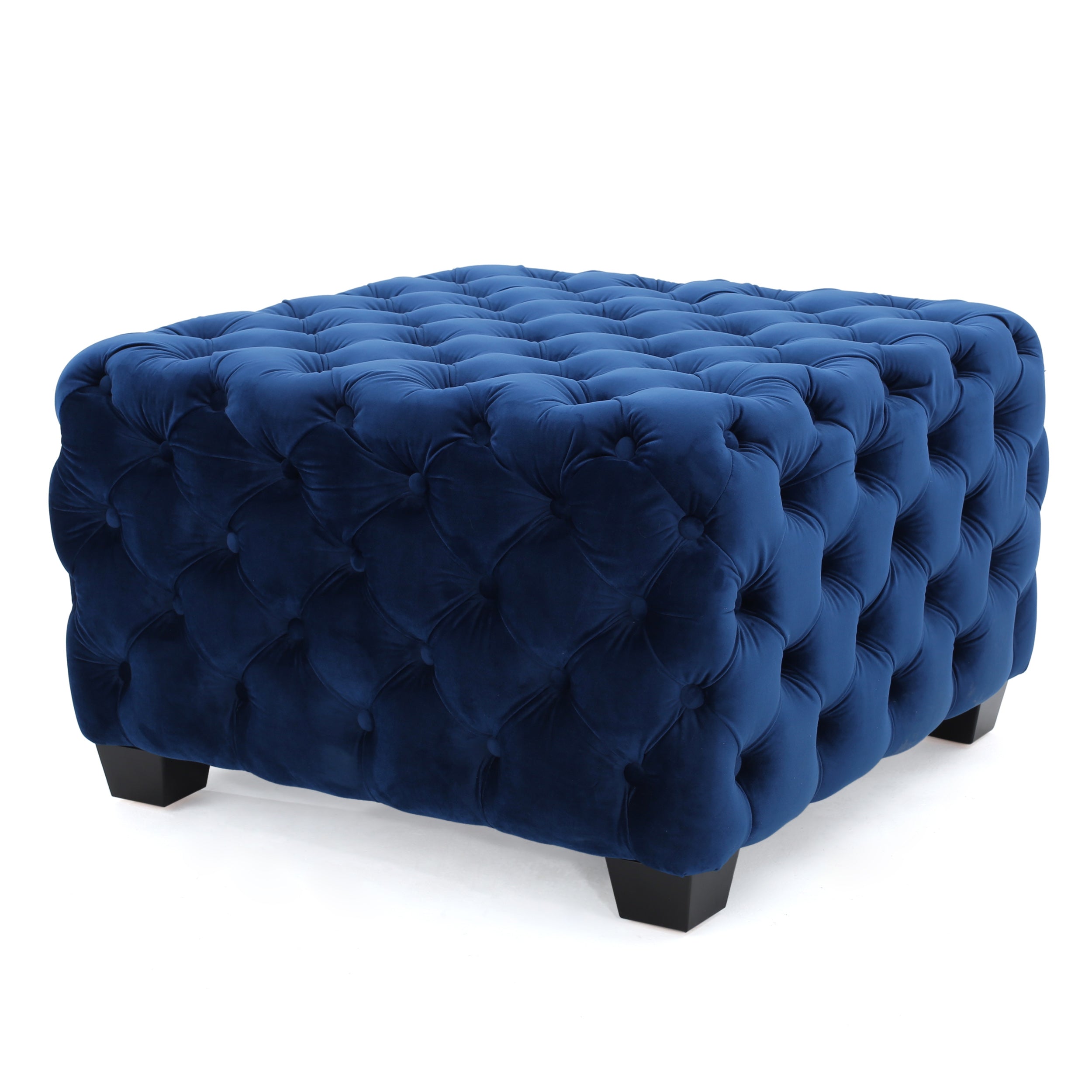 Modern Glam Velvet Ottoman – Button-Tufted Diamond Stitch, Coffee Table & Extra Seating, 29” Square