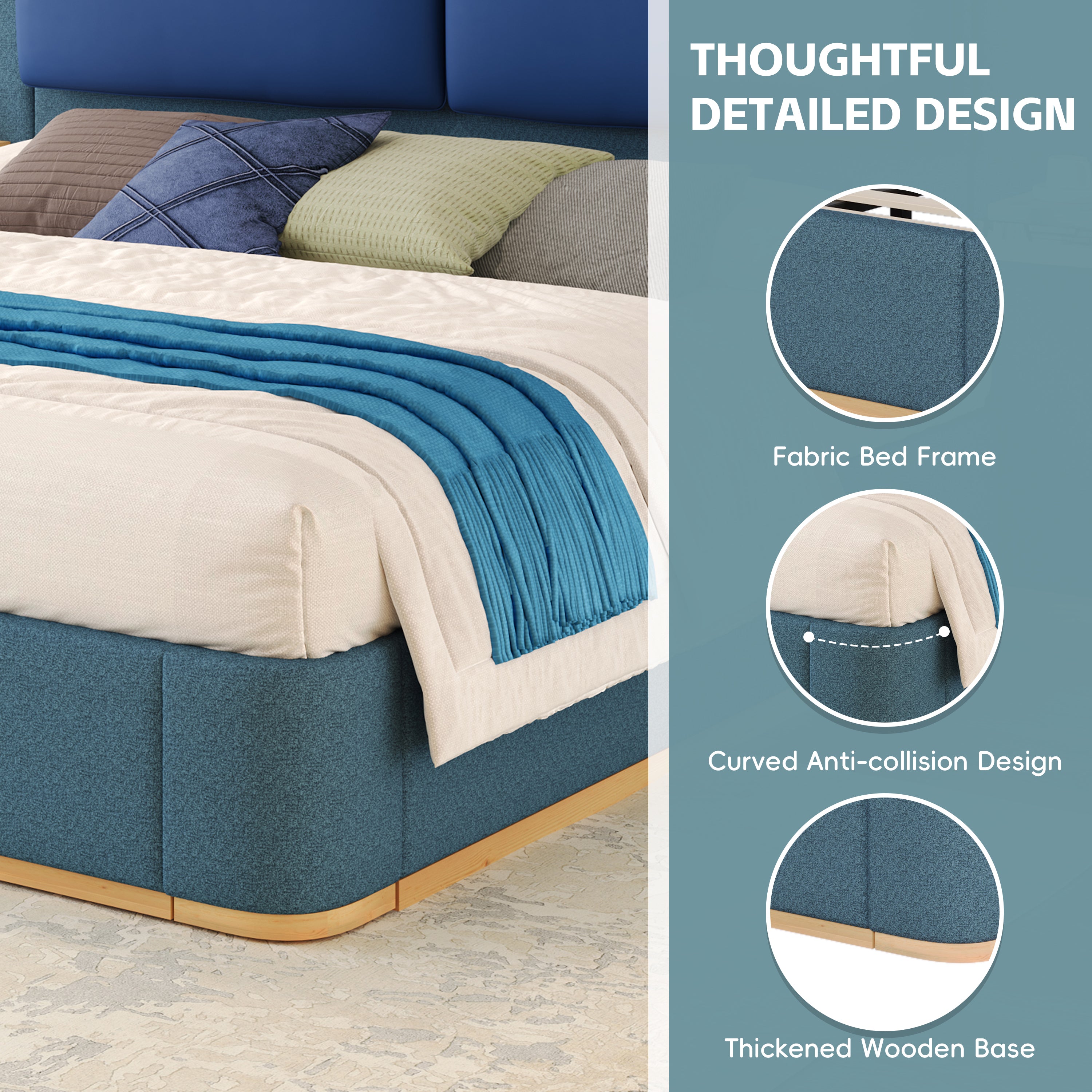 Christopher Knight Home Upholstered Storage Platform Bed with PU Headboard Cushion & Built-In Side Shelves