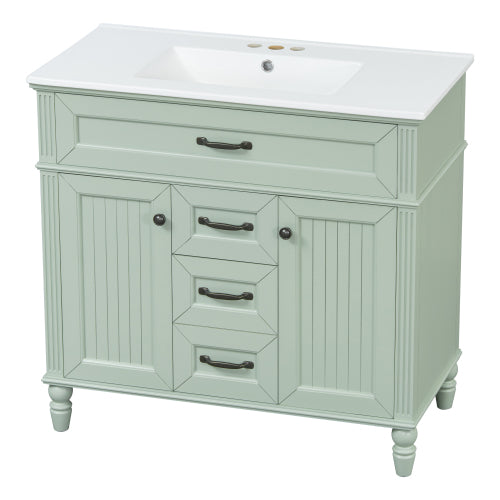GDFStudio Richard Modern 36" Wood Bathroom Vanity with Ceramic Sink, Green