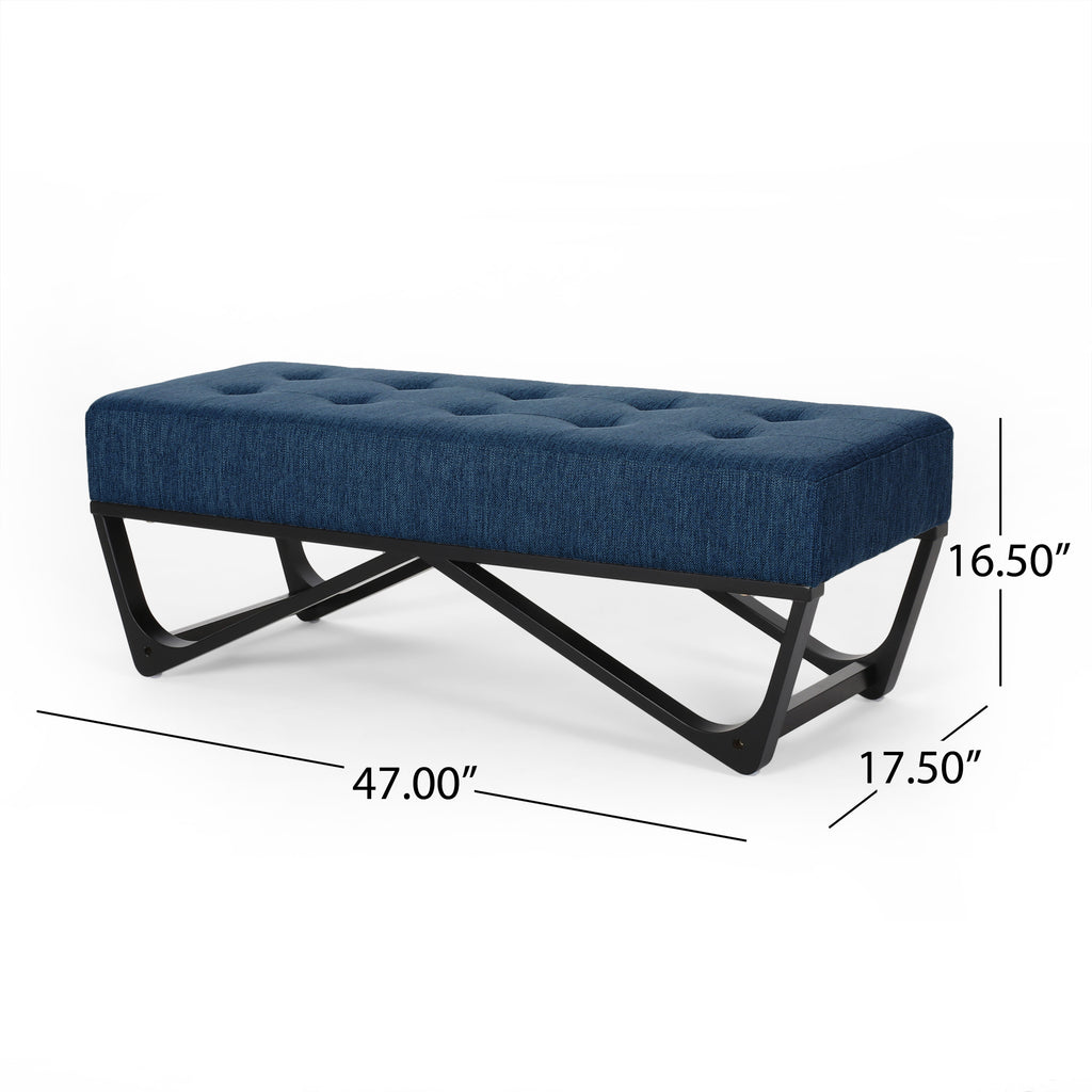 Christopher Knight Home Modern Upholstered Ottoman Bench with Tufted Waffle Stitch & Bentwood Base