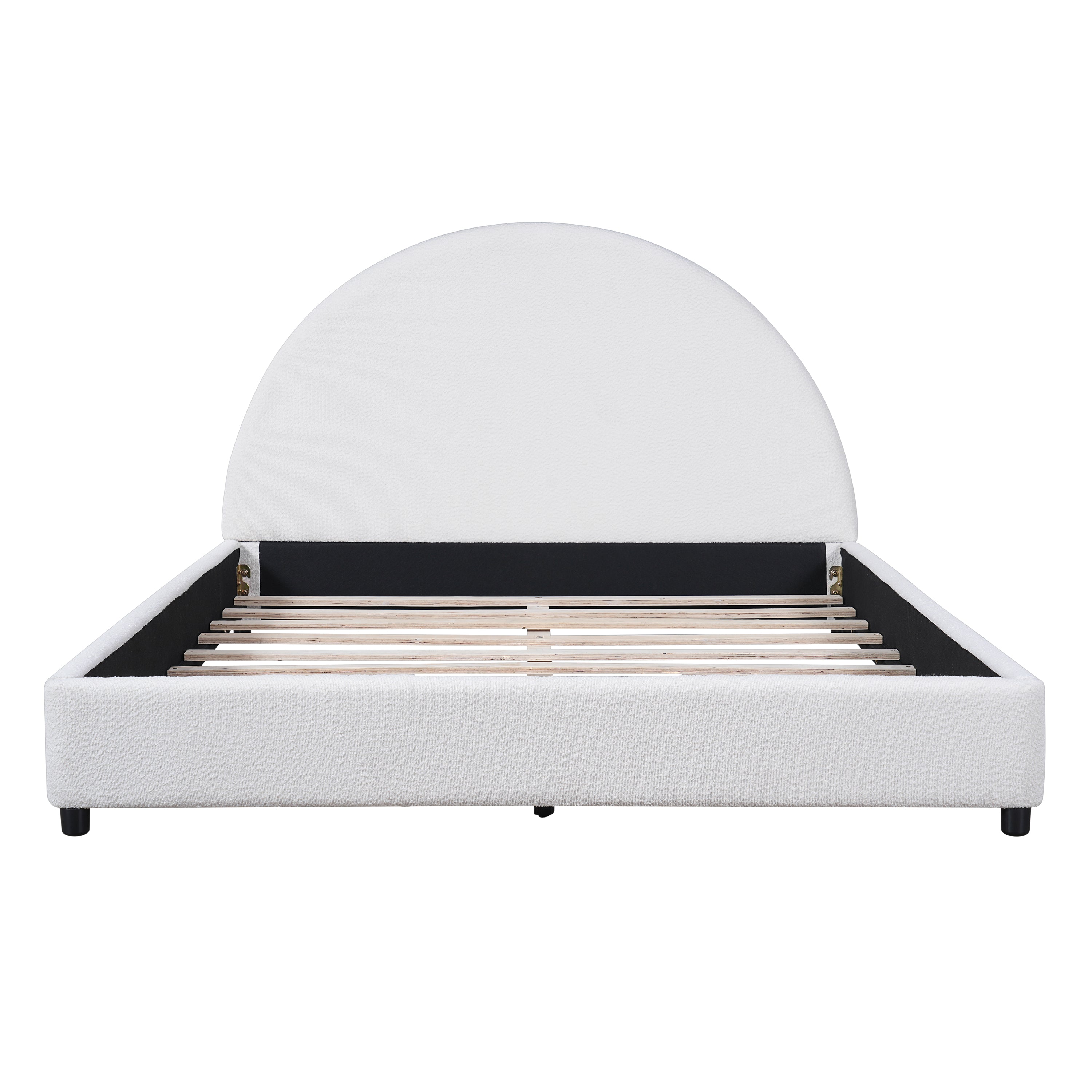 Christopher Knight Home Saria Modern Boucle Upholstered Bed with Half-Round Curved Headboard, White, Queen