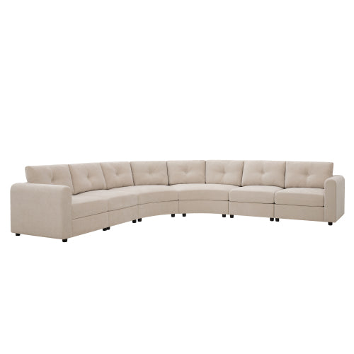 GDFStudio Lennox Contemporary Upholstered 6-Piece Curved Modular Sectional Sofa with Button Tufted Back, Oatmeal Chenille