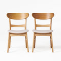 GDFStudio Isador Mid Century Modern Fabric Upholstered Wood Dining Chairs  (Set of 2), Light Beige/Oak
