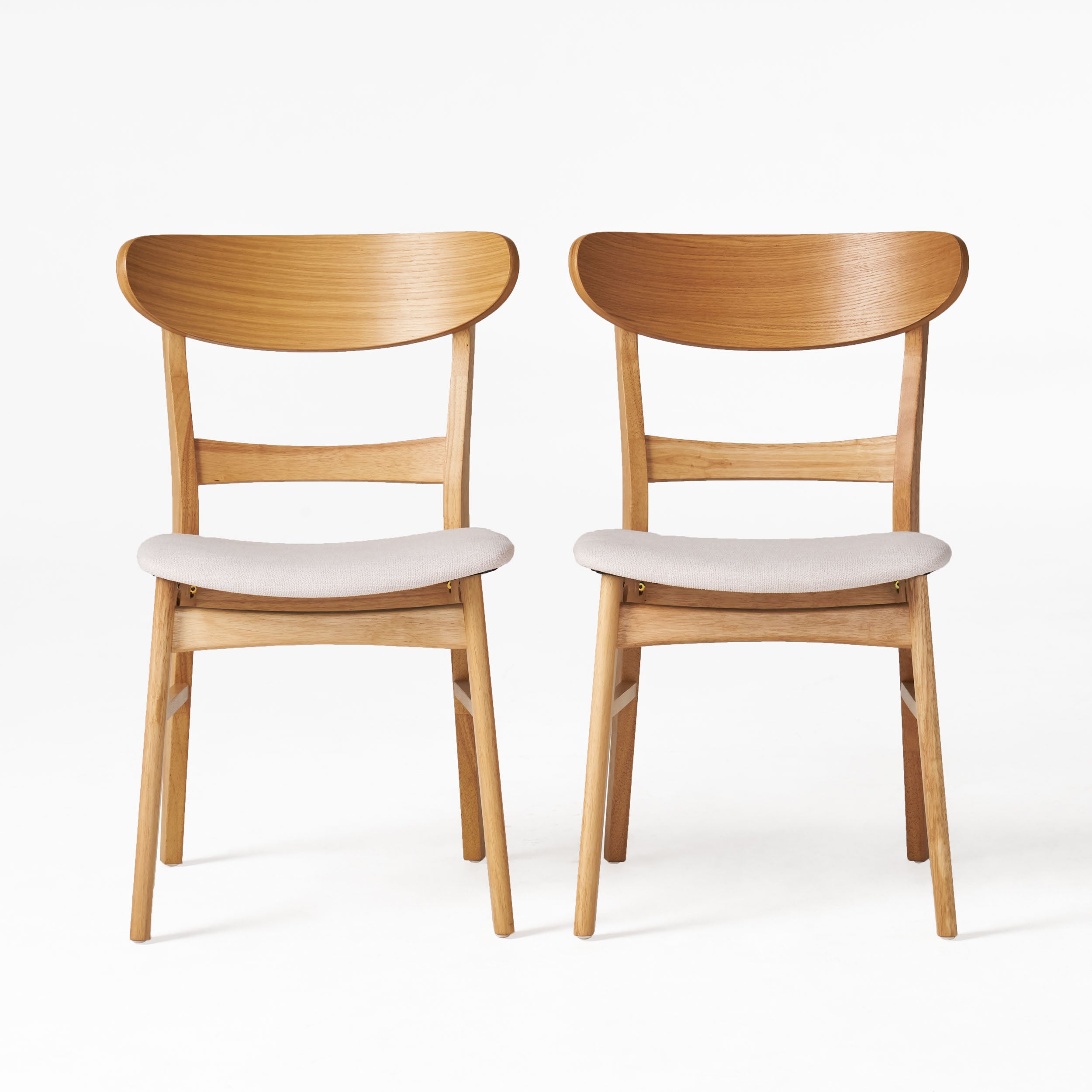 GDFStudio Isador Mid Century Modern Fabric Upholstered Wood Dining Chairs  (Set of 2), Light Beige/Oak